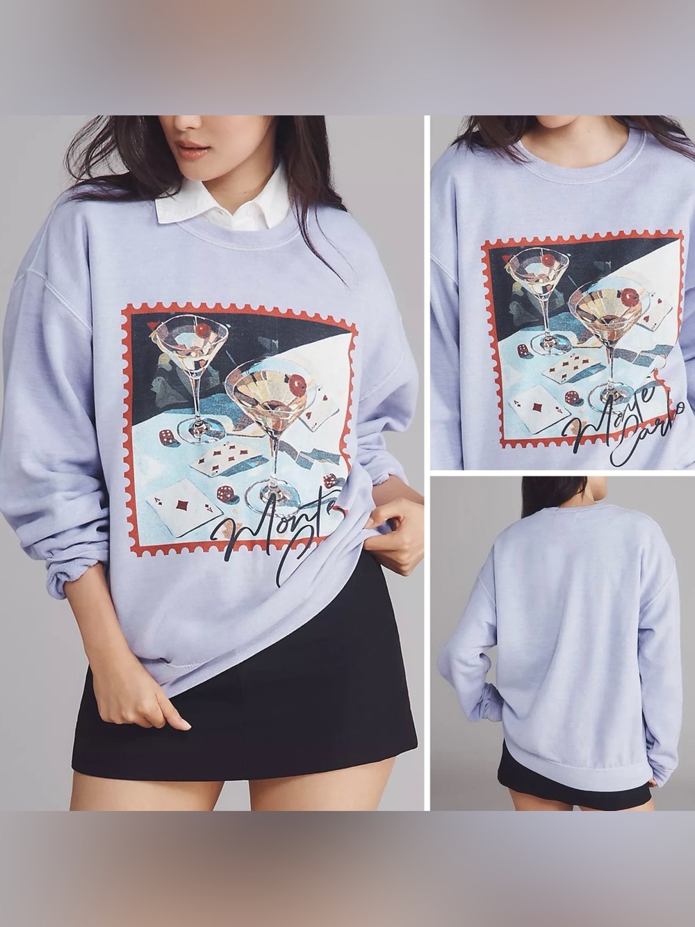 NWOT Anthropologie By Anthropologie Game Night Graphic Sweatshirt - purple - XS